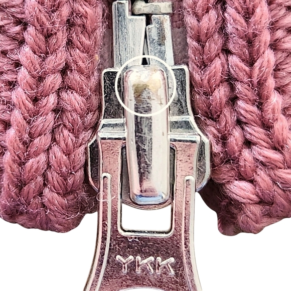 Vintage Merino Wool Cardigan Women L Dusty Rose Full Zip Mock Neck Ribbed Knit - Picture 9 of 10